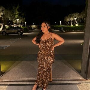 Vici Brown Leopard Print Maxi Dress